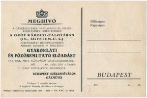 Budapest Székesfővárosi Gázművei meghívója Gyakorlati és Főzőbemutató előadásra, gázkészülékek és ha...