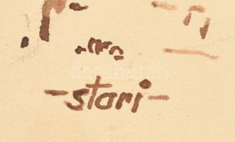 Sostarics Lajos (1896-1968): Vöröskereszt utca. Óbuda sorozat. Diópác, papír. Jelzett, kartonra kasí...