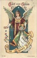 1908 Gott zum Gruss im neuen Jahr! / New Year greeting with angel. B. Kühlen Nr. 6350. litho (EB)