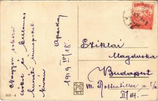 1919 Szívélyes húsvéti üdvözlet! / Easter greeting art postcard, fairy with chicken. P.G.W.I. 507-4....