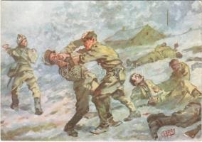 Burgucs Pál szakaszvezető géppisztolyával egymaga semmisített meg egy héttagú szövjetjárőrt / WWII Hungarian military art postcard s: Garay