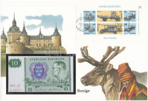 Svédország 1987. 10K borítékban, alkalmi bélyeggel és bélyegzéssel T:I  Sweden 1987. 10 Kronor in envelope with stamps and cancellations C:UNC
