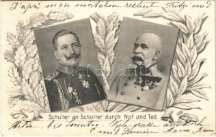 1915 Schulter an Schulter durch Not und Tod / Wilhelm II, Franz Joseph I. WWI German and Austro-Hungarian K.u.K. military propaganda, Viribus Unitis (EK)