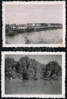 1933 Kisbodaki hídverés és ladikjárás, 2 db fotó, hátoldalon feliratozva, 6×8,5 cm
