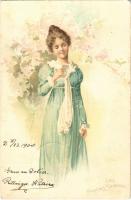 1900 Les quatres Saisons / Lady art postcard. litho (EK)