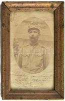 I. világháborús katona fényképe saját feliratával, üvegezett keretben 9x14 cm
