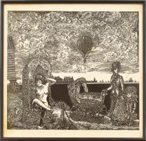 Gyulai Líviusz (1937-2021): Nagymamáék tengerpartja.  Linómetszet, papír, jelzett, autográf ajándéko...