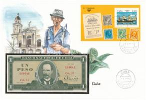 Kuba 1982. 1P felbélyegzett borítékban, bélyegzéssel T:1 Cuba 1982. 1 Peso in envelope with stamp and cancellation C:UNC