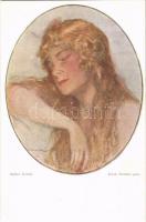 1920 Süßer Schlaf / Lady art postcard. B.K.W.I. Nr. 128/4. s: E. Schütz