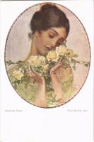 1920 Duftende Rosen / Lady art postcard. B.K.W.I. Nr. 128/1. s: E. Schütz