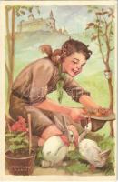 A cserkész szereti a természetet, jó az állatokhoz és kíméli a növényeket. Cserkész levelezőlapok kiadóhivatala / Hungarian boy scout art postcard s: Márton L. (EK)