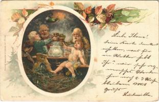 1900 Dwarves. Verlag v. Wezel & Naumann Serie 48. 12. Art Nouveau, floral, litho (EK)