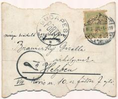 1903 Art Nouveau, floral, Emb. litho folding card (szakadás / tear)