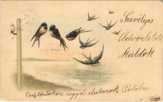 1899 Greeting card with swallows. litho (EK)