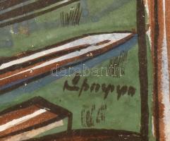 Ismeretlen cirill betűs jelzéssel: Hölgy a tájban. Vegyes technika, papír, üvegezett fa keretben. 24...