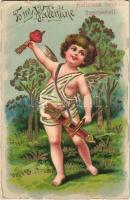 1912 Kellemes húsvéti ünnepeket! / To my Valentine romantic greeting card with cupid. litho (EB)