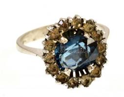 Ezüst (Ag) kék és fehér köves gyűrű, jelzett, kis kopással, méret: 57, bruttó: 3,7 g