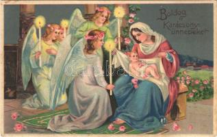 1912 Boldog karácsonyi ünnepeket / Christmas greeting art postcard. Emb. litho (apró lyuk / tiny pinhole)