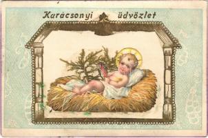 Karácsonyi üdvözlet / Christmas greeting art postcard. Emb. litho (EK)