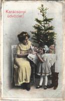 1912 Karácsonyi üdvözlet / Christmas greeting card, Christmas tree and toys (EK)