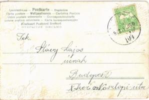 1912 Boldog Újévet! / New Year greeting art postcard, Art Nouveau, Floral, Emb. litho (apró lyuk / t...