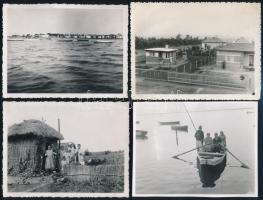 1935 Agárd, nyaralók, épületek, csónakok, 4 db fotó, 9×12 cm