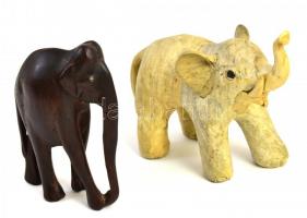 2 db elefánt: Fa, agyar nélkül, m: 14 cm + Gyurma vagy műanyag, m: 12 cm