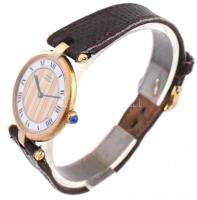 Cartier Must de Cartier Vermeil kvarc női karóra, aranyozott tokkal, köves koronával, pótolt bőr szí...