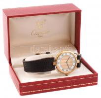 Cartier Must de Cartier Vermeil kvarc női karóra, aranyozott tokkal, köves koronával, pótolt bőr szí...