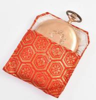 14K arany (Au) zsebóra. Működő,  jó állapotú szerkezettel, hibátlan számlappal, br 91,77 g, d:_52 mm