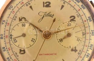 18K arany (Au) Jolus Chronograph karóra. Kézi felhúzós szerkezettel. Jelzett. Az óra működik, de a g...