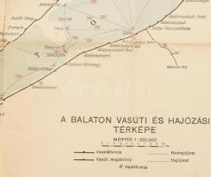 cca 1940 Magyarország vasúti térképe, a hivatalos menetrendkönyv melléklete, Balatoni vasúti és hajó...