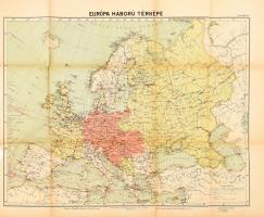 cca 1914-1916 Európa háborús térképe, Bp., Magyar Földrajzi Intézet Rt., kis szakadásokkal, hajtott, 43x53 cm