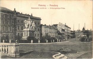 Pozsony, Pressburg, Bratislava; Koronázási emlék tér és szobor, Savoy szálló / square, statue, hotel