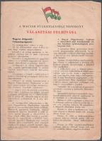 cca 1949 Magyar Függetlenségi Népfront választási felhívása, ceruzás aláhúzásokkal, hajtott, 4p