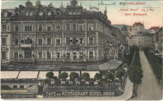 1914 Karlovy Vary, Karlsbad; Hotel Kroh vis a vis dem Stadtpark / hotel, cafe, restaurant