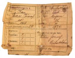 1916 I. Világháború, 1872-ben született magyar katona dögcédulája (azonosító cédula), K.u.k. Gebirgsartillerieregiiment (hegyi tüzérezred) No. 18, fém tok kopásnyomokkal, dögcédula kissé foltos és kisebb szakadásokkal
