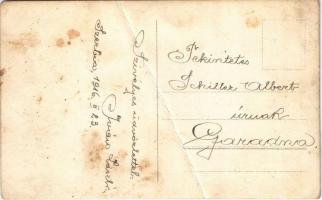 1916 Valjevo, MÁV és Posta személyzete a vasútállomáson, gőzmozdony / railway station, locomotive, s...