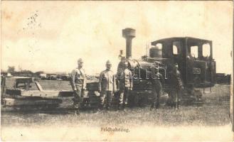 1906 K.u.K. Fedlbahnzug / Osztrák-magyar tábori vasúti gőzmozdony katonákkal / K.u.K. military railway, locomotive, soldiers (fl)