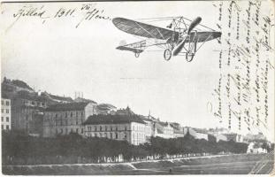 1911 Budapest I. Bleriot repülőgépe a Vérmező felett (EK)