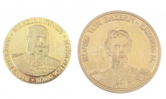 NSZK 1988. I. Vilmos / A három császár éve 1888 aranyozott fém emlékérem (32mm) + DN II. Lajos, Bajorország királya aranyozott fém emlékérem számozott tanúsítvánnyal ( T:1,1- FRG 1988. Wilhelm I / Year of the Three Emperors 1888 giled metal commemorative medallion (32mm) + ND Ludwig II, King of Bavaria gilt metal medallion with numbered certificate C:UNC,AU