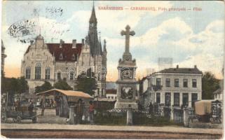 1916 Karánsebes, caransebes; Fő tér, piac / main square, market