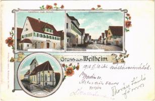 1918 Weilheim, Gasthaus zum Hirsch, Hauptstrasse, Kirche / restaurant, hotel, church, main street. Art Nouveau, floral