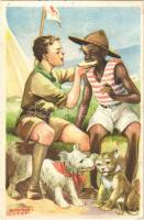 1941 A cserkész minden cserkészt testvérének tekint. Cserkész levelezőlapok kiadóhivatala / Hungarian boy scout art postcard s: Márton L.