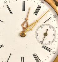 Duquesne réz tokos zsebóra, másodpercmutatóval, működik, kopásnyomokkal, d: 5 cm