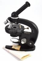 Szovjet monokuláris mikroszkóp, részletes leltári leírással, m: 29 cm