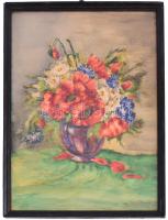 Szotyori-Nagy Margit (a Goldberger gyár rajzolónője): Virág csendélet. Akvarell, papír. Jelzett, Üvegezett keretben. 43x33 cm