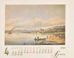 1981 Régi Budapesti metszetek, látképekkel illusztrált fali naptár 47x33 cm