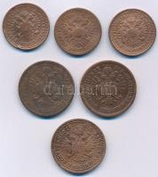 1851B 1kr Cu + 2kr Cu + 1861B 4kr Cu + Ausztria 1851A 1kr Cu (2x) + 1861A 4kr Cu T:2-,3