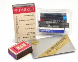 Vegyes nagy írószer és hozzá kapcsolódó tétel: Stedtler aranyozott toll eredeti műanyag dobozában; 6...